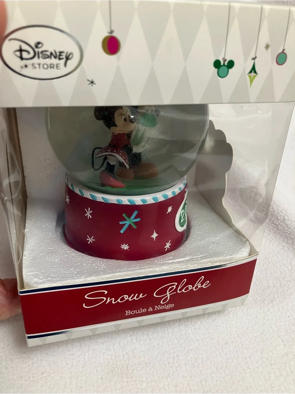 2014 Disney Store Mickey and Minnie Mouse Holiday Snow Globe NIB